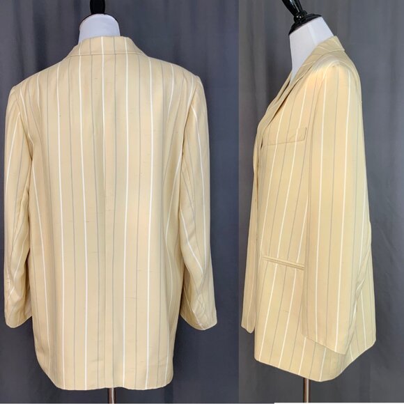 Vintage Giorgio Armani 100% Silk Stripe Blazer Jacket Buttery Yellow Sz 14 - Picture 6 of 16